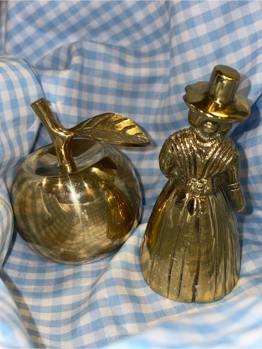 Vintage Brass Apple & Brass Lady Figurine Set (Both are Bells)